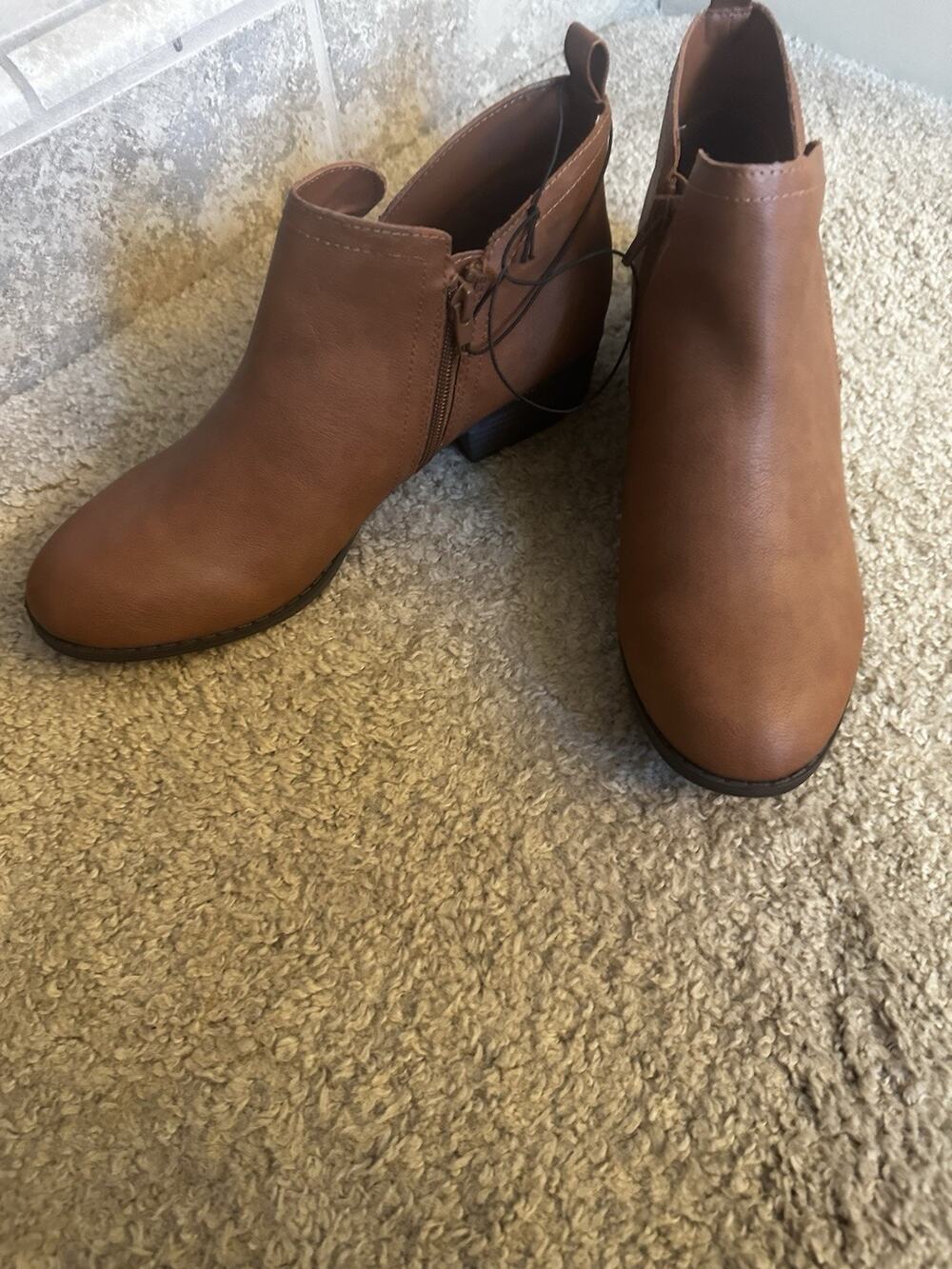 Sun + Stone Brown Ankle Boots Womens Sz 11W Side Zip Low Heel Comfortable New